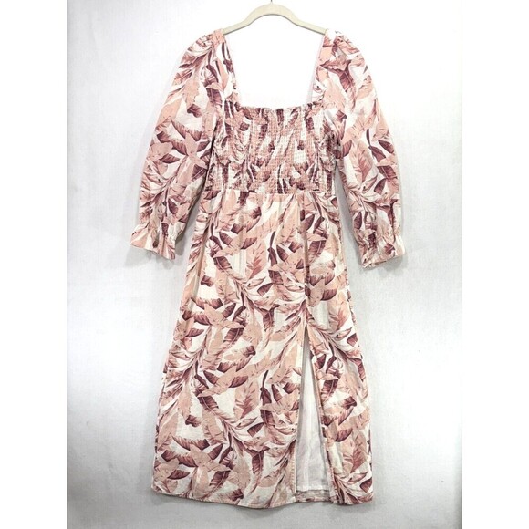 House of Harlow Dress Women L Cream Pink 100% Linen Midi Fit and Flare Coquette - Picture 1 of 11